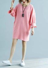 Load image into Gallery viewer, 100% o neck half sleeve linen outfit Tunic Tops pink Dresses summer