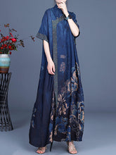 Load image into Gallery viewer, Plus Size Women Casual Retro Flower 100% Rayon Stitching Dress