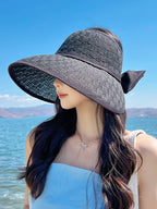 Women Casual Summer Bowknot Solid Straw Hat