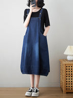 Women Summer Solid Worn Demin Suspender Dress