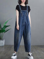 Women Summer Solid Spliced Denim Jumpsuits