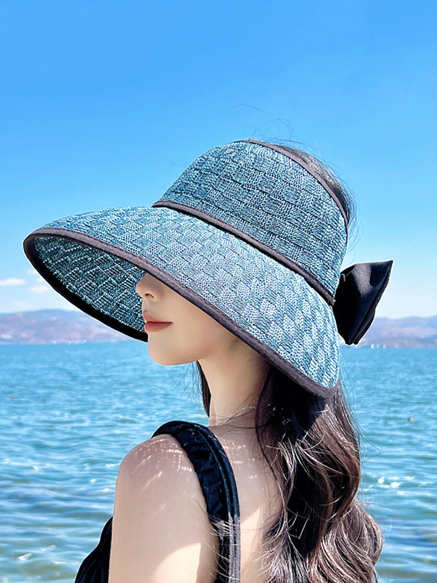 Women Casual Summer Bowknot Solid Straw Hat
