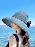 Women Casual Summer Bowknot Solid Straw Hat