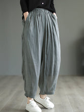 Load image into Gallery viewer, Women Vintage Solid Button Pleat Summer Ramie Pants