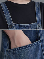 Women Summer Solid Spliced Denim Jumpsuits