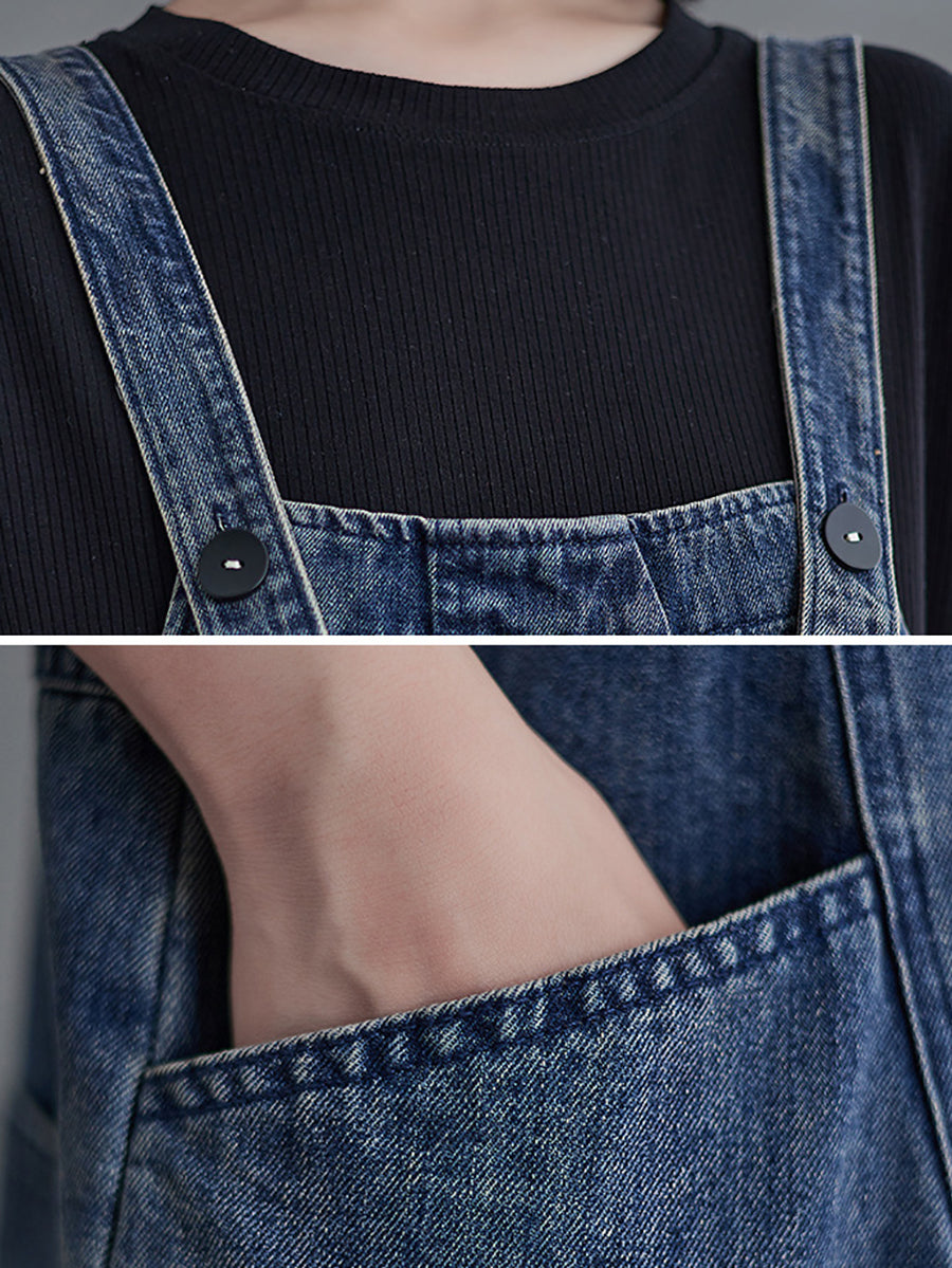 Women Summer Solid Spliced Denim Jumpsuits