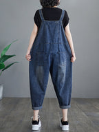 Women Summer Solid Spliced Denim Jumpsuits