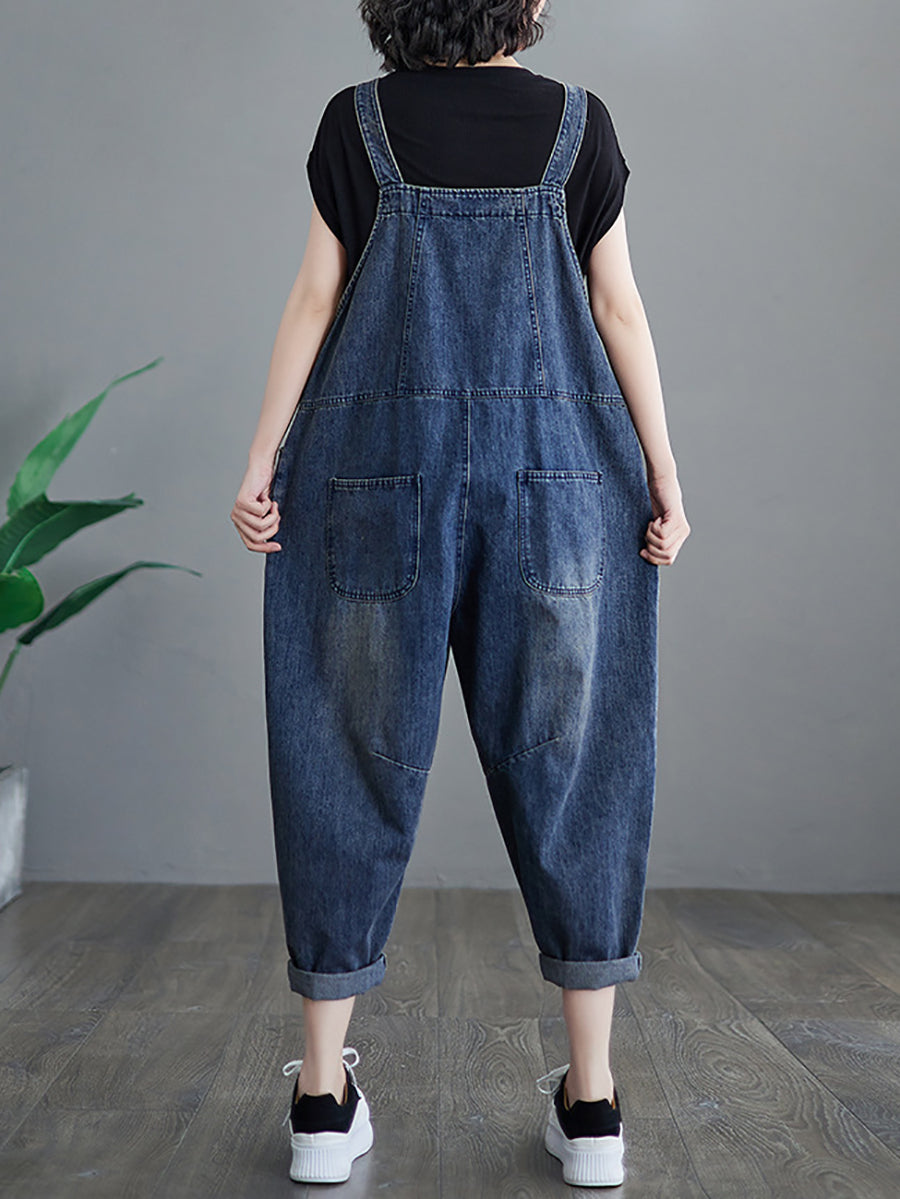 Women Summer Solid Spliced Denim Jumpsuits