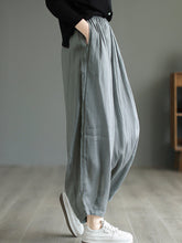 Load image into Gallery viewer, Women Vintage Solid Button Pleat Summer Ramie Pants