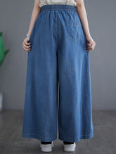 Load image into Gallery viewer, Women Summer Thin Solid Drawstring Wide-leg Denim Pants