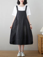 Women Summer Solid Worn Demin Suspender Dress