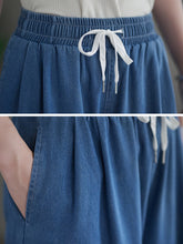 Load image into Gallery viewer, Women Summer Thin Solid Drawstring Wide-leg Denim Pants