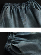 Women Casual Soft Solid Pocket Denim Straight-leg Pants