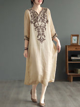 Load image into Gallery viewer, Women Summer Ethnic Embroidery Loose Ramie Dress(2 Pieces)