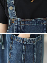 Load image into Gallery viewer, Women Summer Retro Pleat Drawstring Pocket Denim Dress