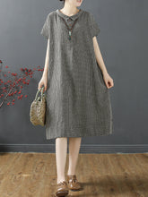 Load image into Gallery viewer, Plus Size Women Summer Retro Lattice Button Polo Collar Loose Dress