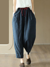 Load image into Gallery viewer, Women Casual Solid Drawstring Colorblock Waist Linen Pants