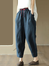 Load image into Gallery viewer, Women Casual Solid Drawstring Colorblock Waist Linen Pants