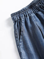 Women Summer Caual Solid Pocket Drawstring Denim Pants