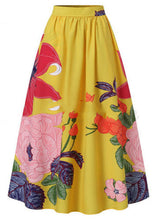 Load image into Gallery viewer, Bohemian Yellow High Waist Pockets Floral Print Cotton A Line Skirt Summer