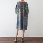 2021 Autumn Oversize Denim Dresses Blooming Flowers Casual Denim Shirts