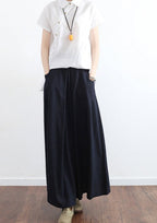 2021 Fall Black Plus Size Linen Skirts Oversize Pleated Skirts Long