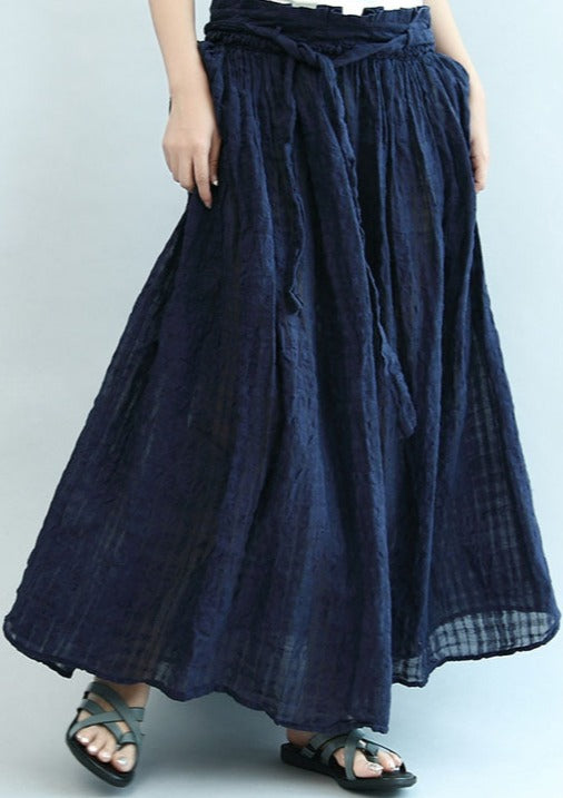 2021 navy linen maxi skirts oversize elastic waist summer skirts
