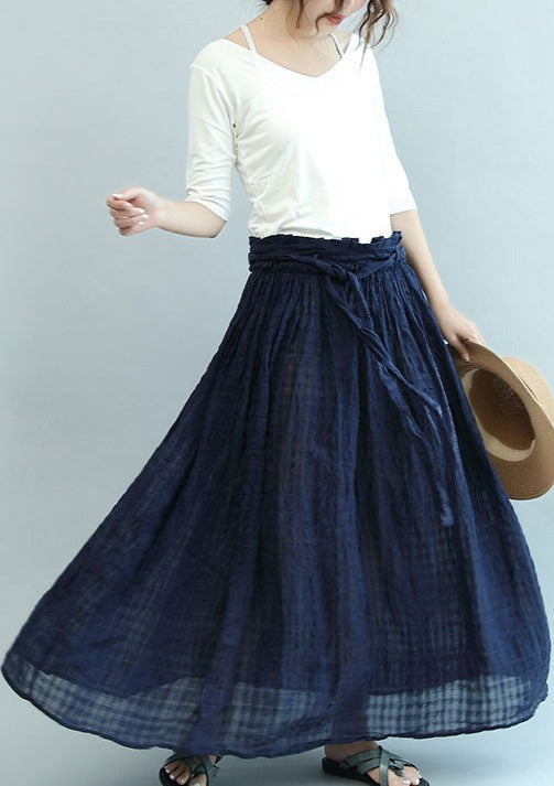 2021 navy linen maxi skirts oversize elastic waist summer skirts