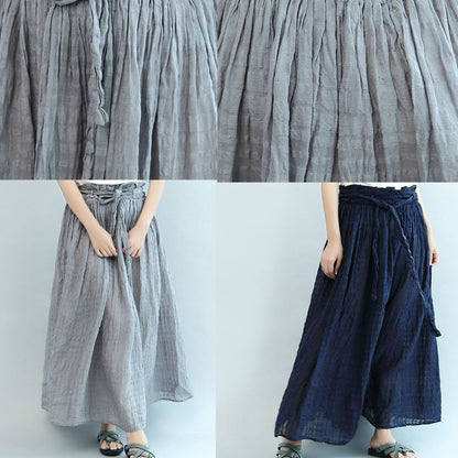 2021 navy linen maxi skirts oversize elastic waist summer skirts