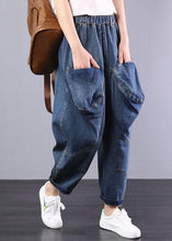 Load image into Gallery viewer, 2019 autumn old casual pants big pockets denim blue harem pants