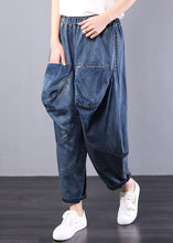 Load image into Gallery viewer, 2019 autumn old casual pants big pockets denim blue harem pants