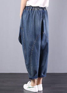 2019 autumn old casual pants big pockets denim blue harem pants