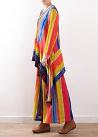 2021 spring casual patchwork color striped two pieces asymmetric hem tops and elastic waist women wide leg pants