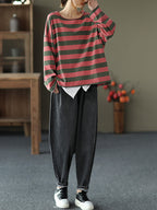 Plus Size - 100% Cotton Spring Casual Striped T-Shirt