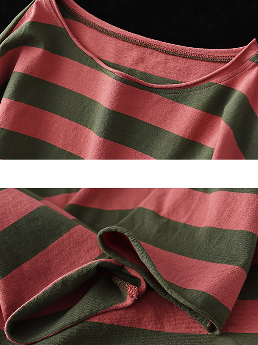 Plus Size - 100% Cotton Spring Casual Striped T-Shirt