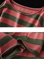 Plus Size - 100% Cotton Spring Casual Striped T-Shirt