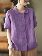 Load image into Gallery viewer, Plus Size Double Breasted Ramie Casual Summer Women Shirt