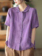 Load image into Gallery viewer, Plus Size Double Breasted Ramie Casual Summer Women Shirt