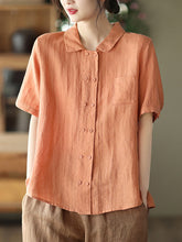 Load image into Gallery viewer, Plus Size Double Breasted Ramie Casual Summer Women Shirt