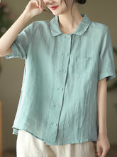 Load image into Gallery viewer, Plus Size Double Breasted Ramie Casual Summer Women Shirt