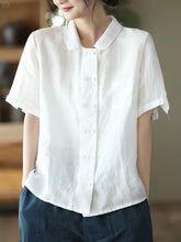 Load image into Gallery viewer, Plus Size Double Breasted Ramie Casual Summer Women Shirt