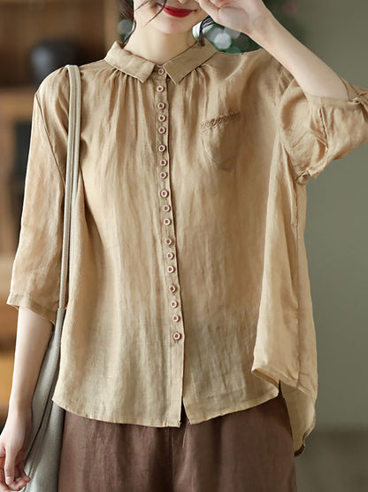 Loose Ramie Casual Summer Women Shirt