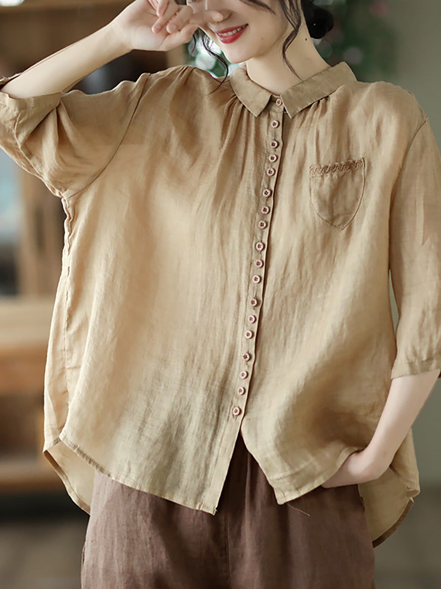 Loose Ramie Casual Summer Women Shirt