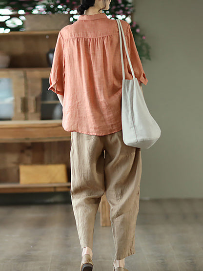 Loose Ramie Casual Summer Women Shirt