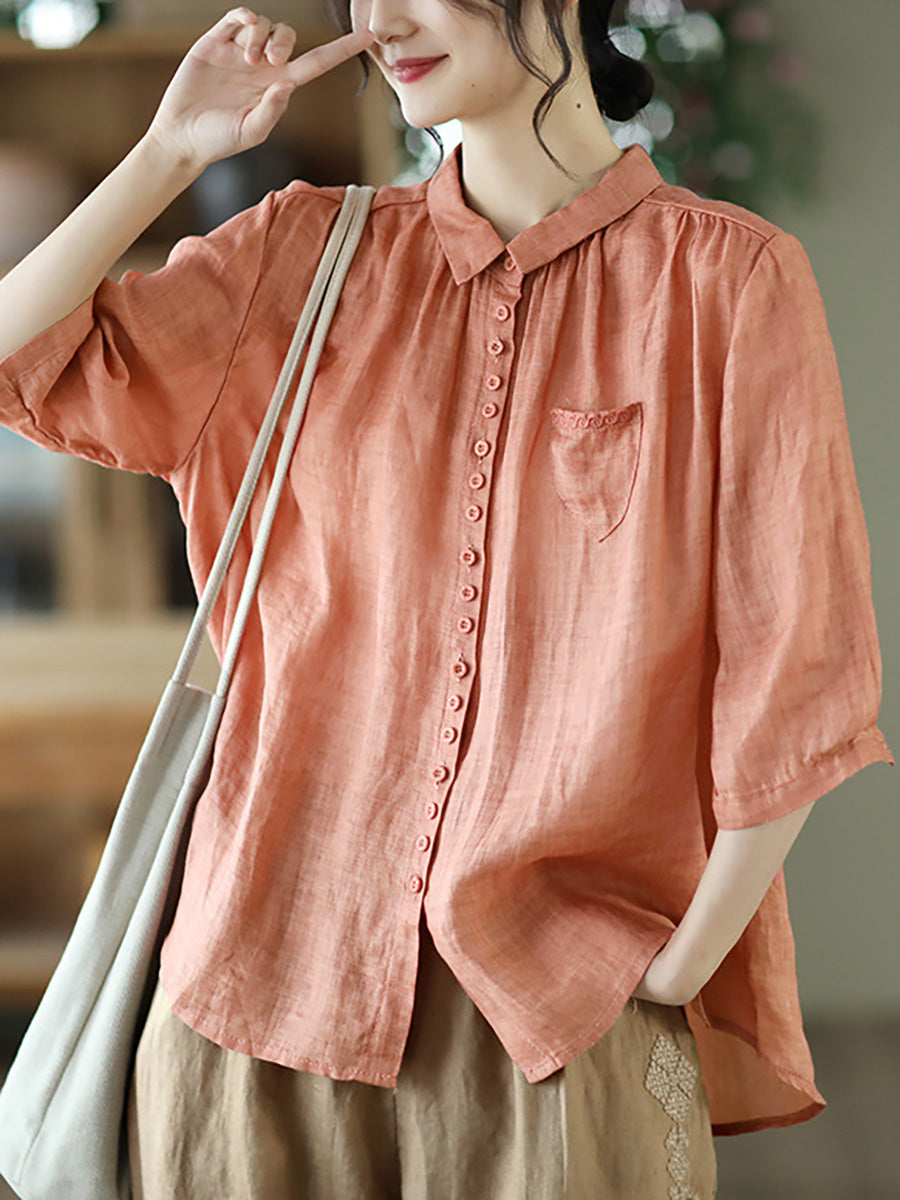 Loose Ramie Casual Summer Women Shirt