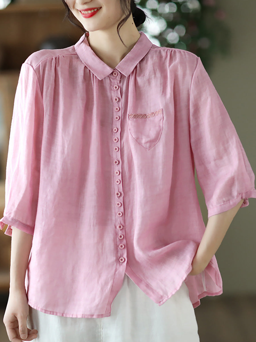 Loose Ramie Casual Summer Women Shirt
