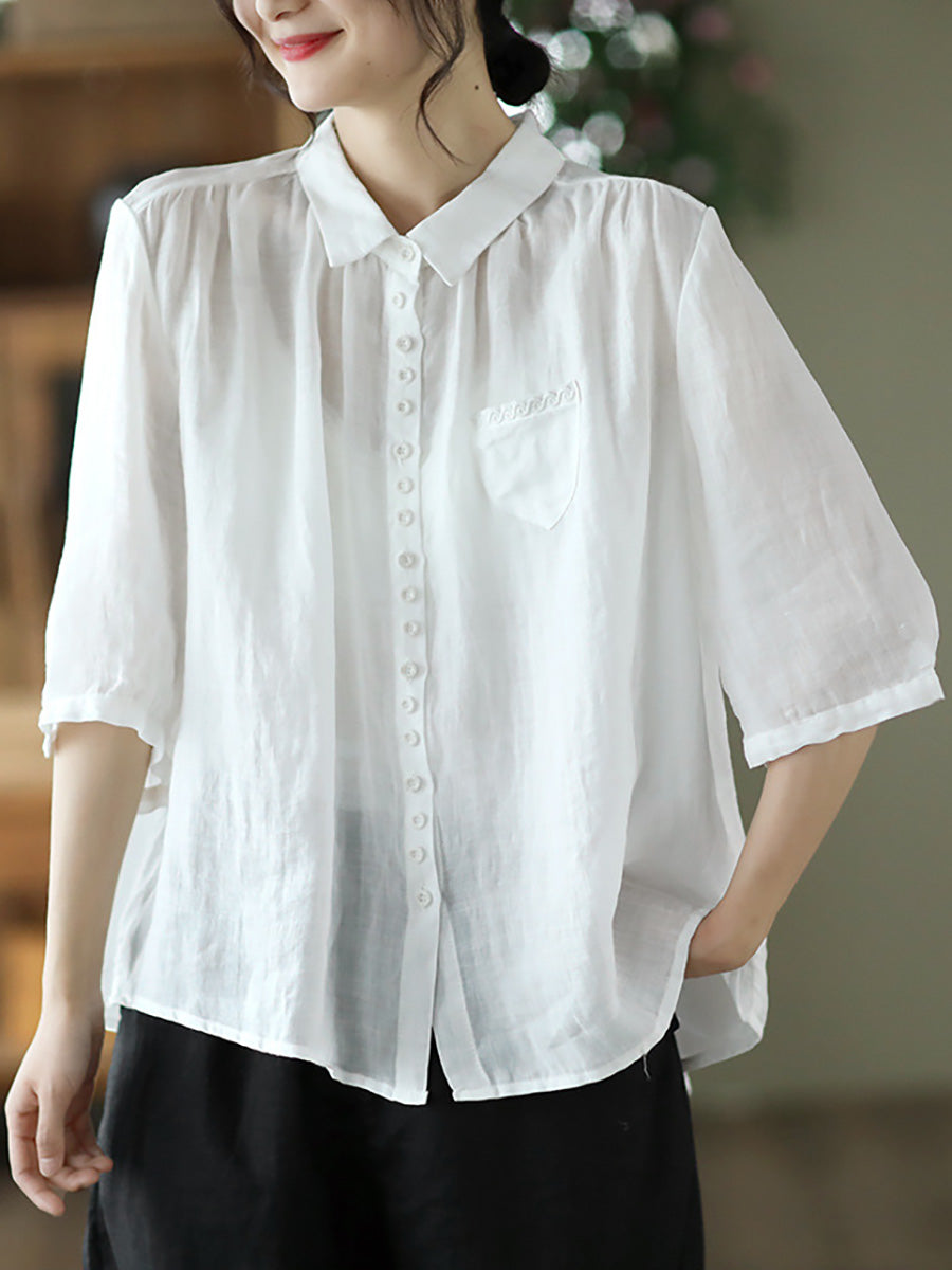 Loose Ramie Casual Summer Women Shirt