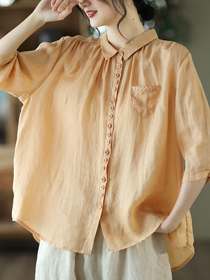 Loose Ramie Casual Summer Women Shirt