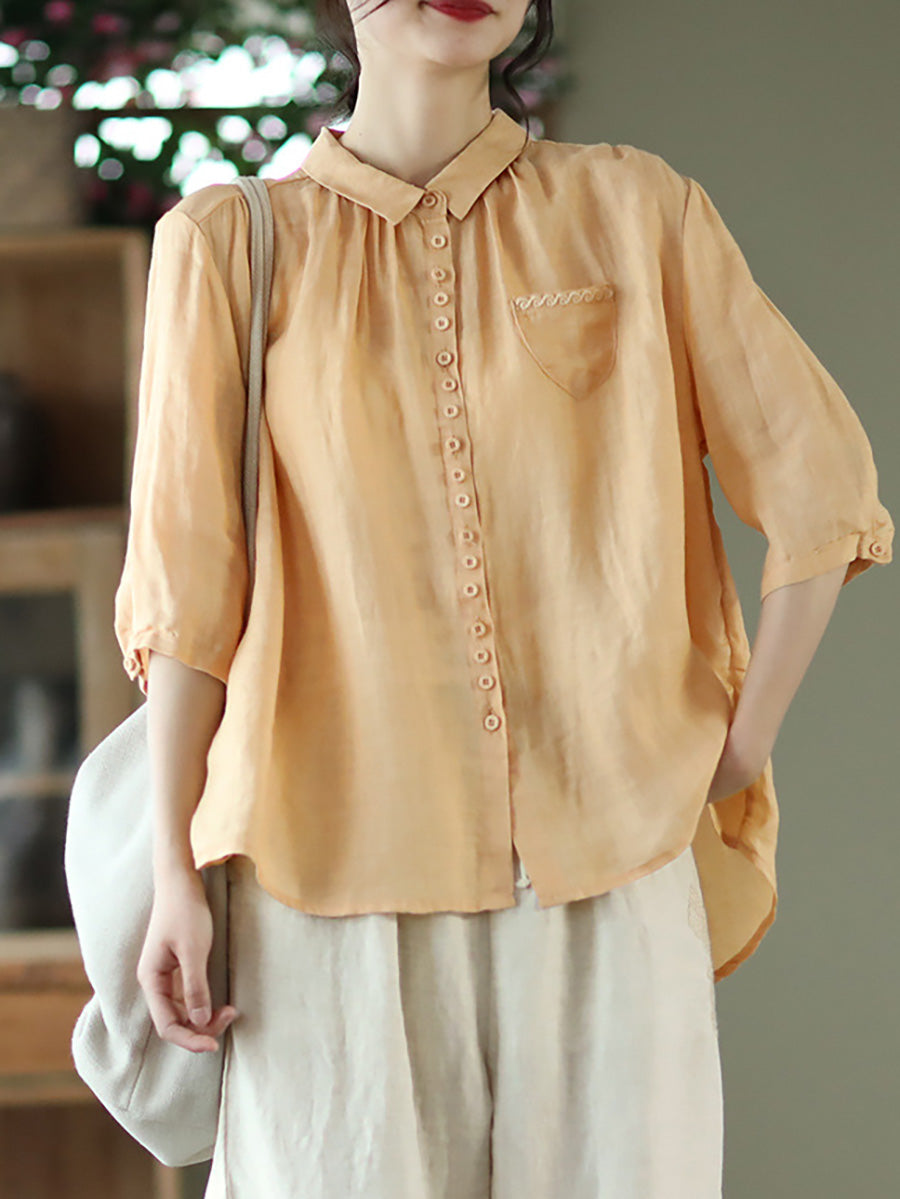 Loose Ramie Casual Summer Women Shirt