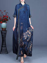 Load image into Gallery viewer, Plus Size Women Casual Retro Flower 100% Rayon Stitching Dress